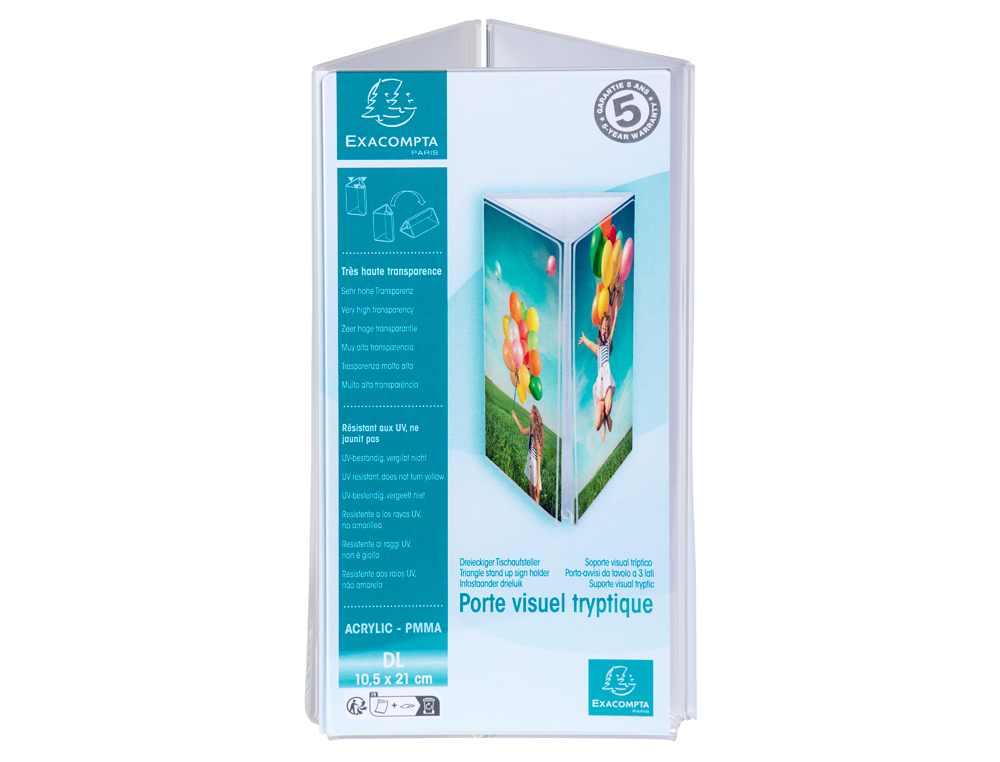 PORTE-VISUEL EXACOMPTA TRIPTYQUE ACRYLIQUE DL        VERTICAL COLORIS CRISTAL